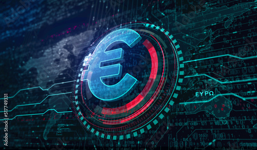 Euro currency icon and EUR money symbol digital concept 3d illustration