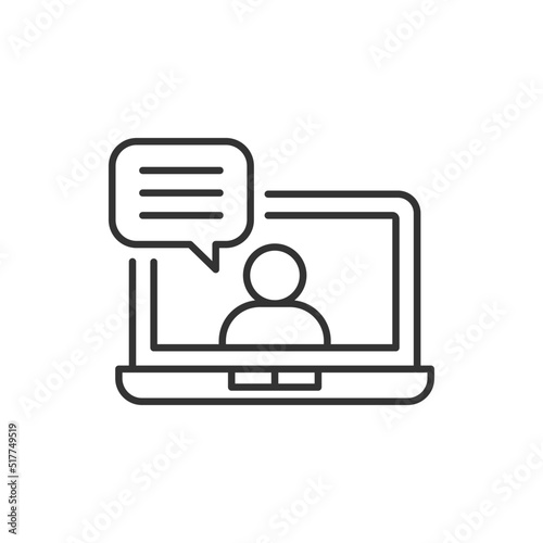 Online course. Webinar, virtual learning, training in laptop icon line style isolated on white background. Vector illustration