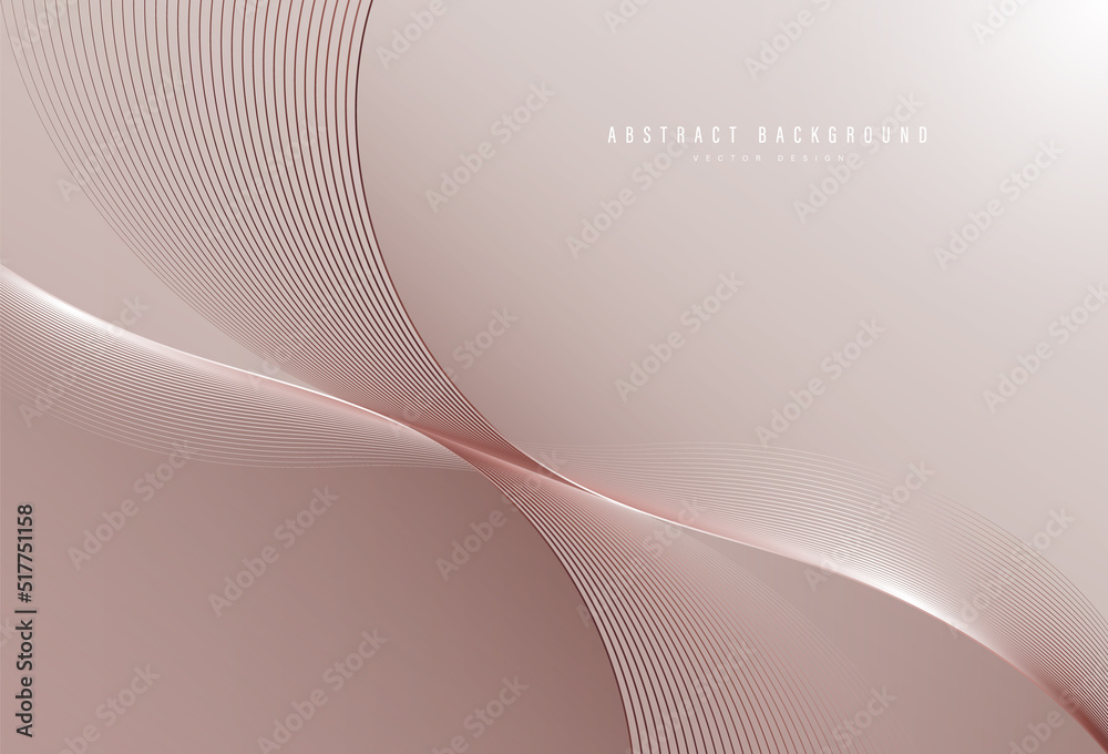 Abstract rose gold background. Shiny metallic wave stripes line element. Modern luxury template design. Glowing wavy lines. Suit for banner, poster, flyer, card, brochure, presentation, website