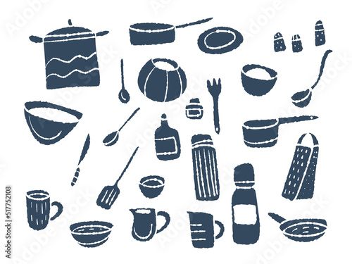 Drawing of kitchen utensils in the doodle style.