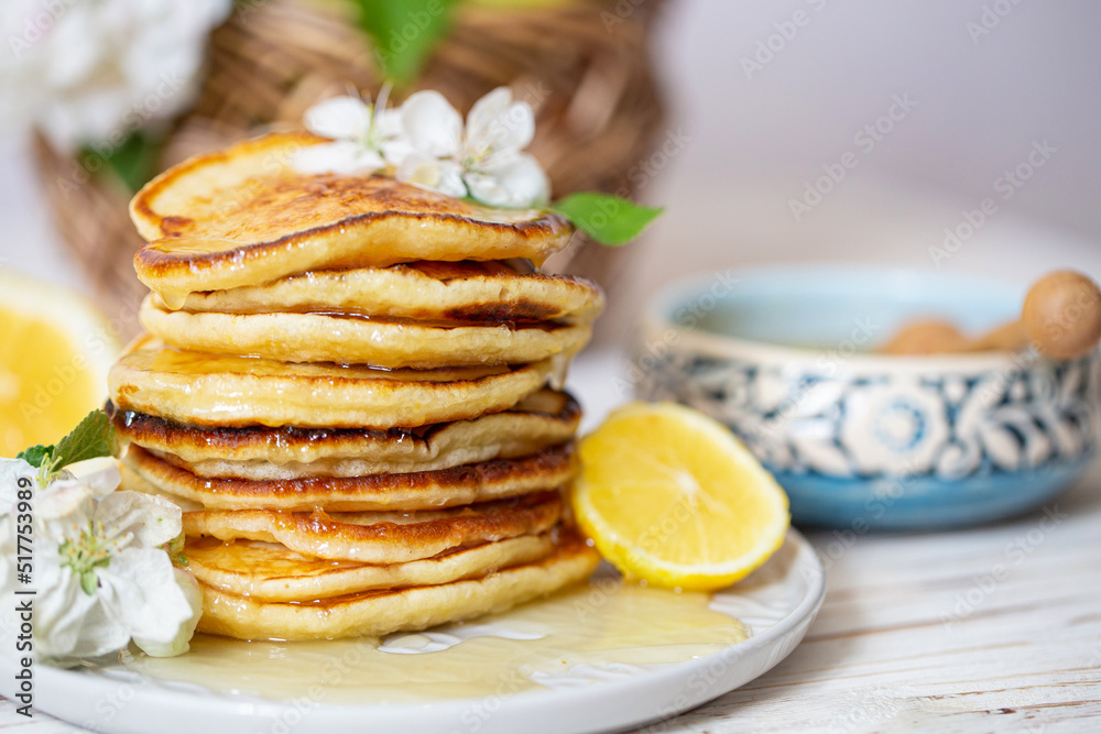 Pancakes with honey, lemon Pancakes with honey, lemon