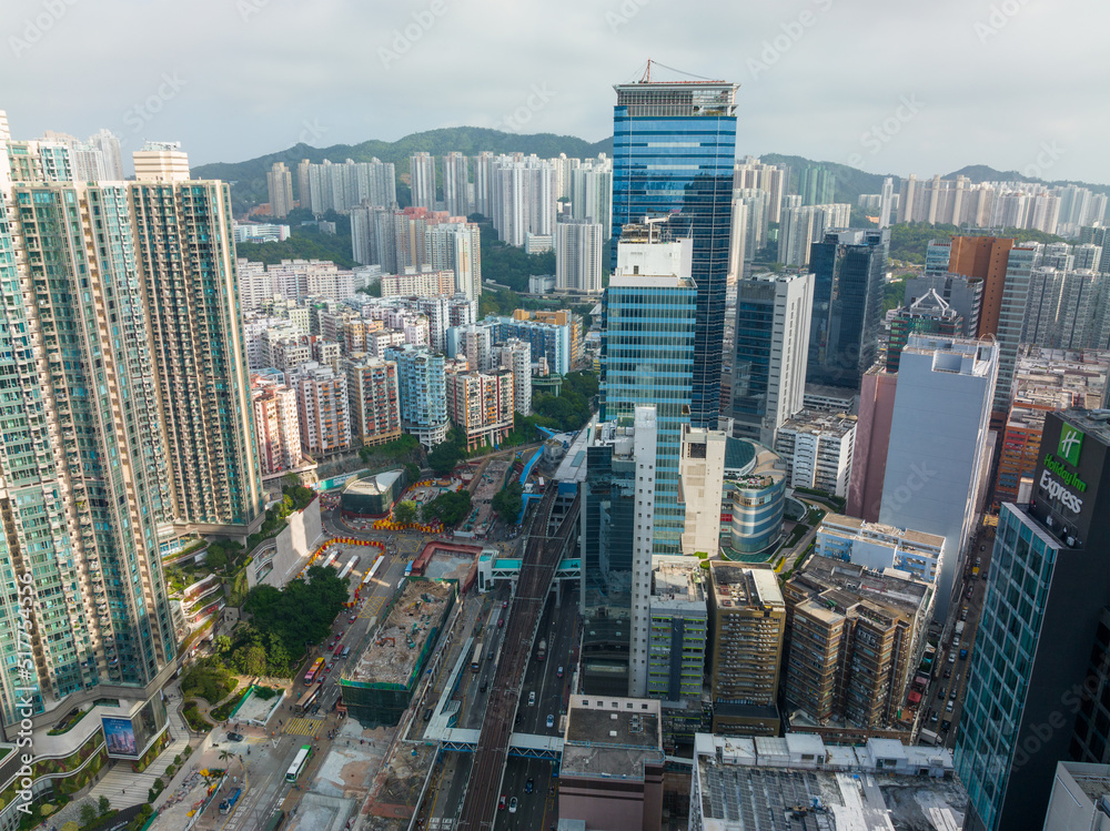 Fototapeta premium Kwun Tong, Hong Kong Top view of Hong Kong city