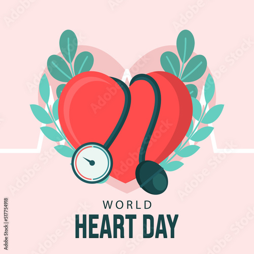 Pink colour background of World Heart day illustration in flat design. Vector eps 10