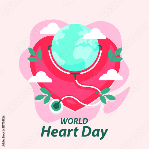 Pink colour background of World Heart day illustration in flat design. Vector eps 10