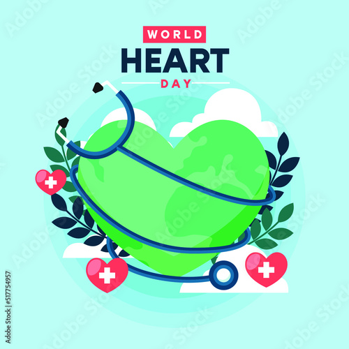Soft blue colour background of World Heart day illustration in flat design. Vector eps 10