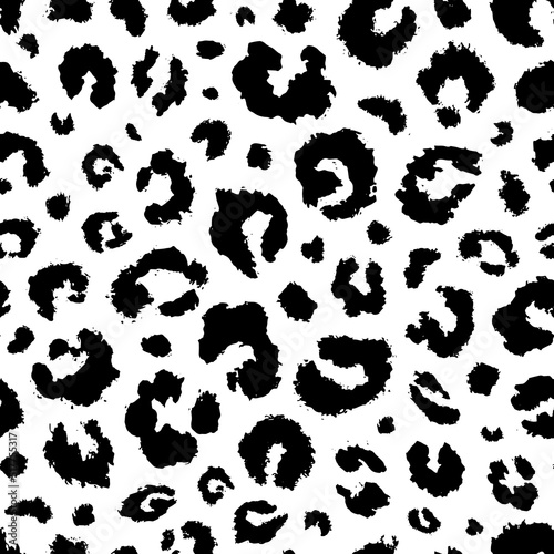 Leopard seamless pattern. Repeated animal dot. Black spot skin on white background. Repeating irregular dots leopards, jaguars, cheetahs, panthers. Design prints. Repeat printing. vector illustration 