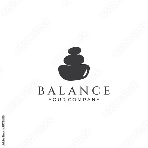 Minimalist zen stones logo, balancing stones, neatly stacked stones, stones for meditation or wellness.With template vector illustration.