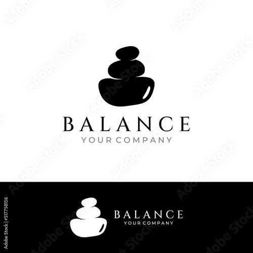 Minimalist zen stones logo, balancing stones, neatly stacked stones, stones for meditation or wellness.With template vector illustration.
