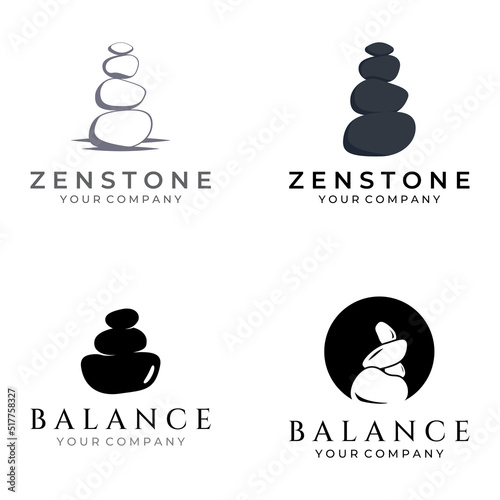 Minimalist zen stones logo, balancing stones, neatly stacked stones, stones for meditation or wellness.With template vector illustration.