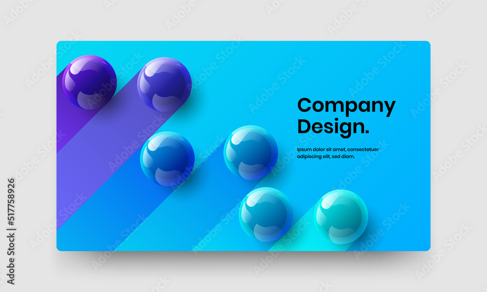 Clean realistic spheres corporate identity illustration. Multicolored company brochure design vector layout.