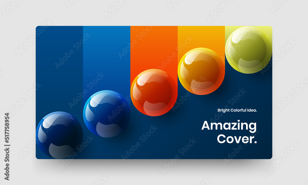 Abstract 3D spheres horizontal cover layout. Isolated booklet design vector concept.