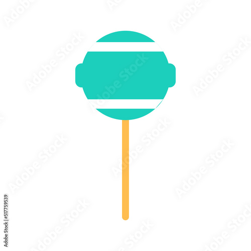 Lollipop flat icon isolated on white background. Bright fun holiday sweet. Minimal abstract design object. Party treat Birthday event celebration stick candy sign logo Green bonbon vector illustration