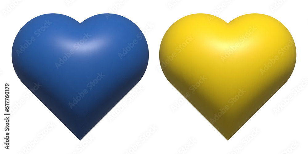 Blue and yellow hearts. Two 3d hearts in the colors of the Ukrainian flag. Vector illustration