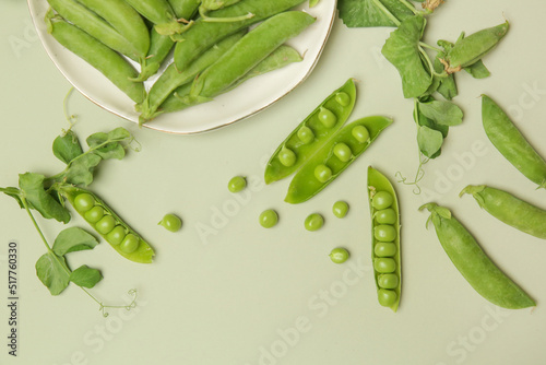 Freshly harvested organic green peas on the table	