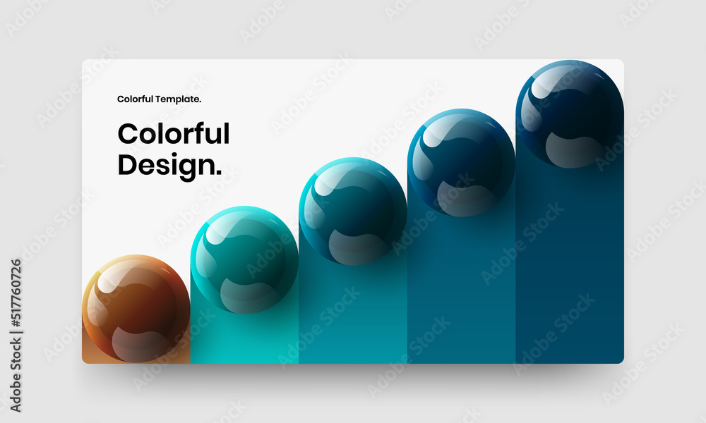 Isolated corporate brochure design vector layout. Bright realistic spheres flyer illustration.