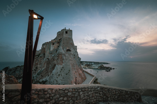 Italy, July 2022: architectural and landscape details of the island of San Nicola in the archipelago of the Tremiti Islands