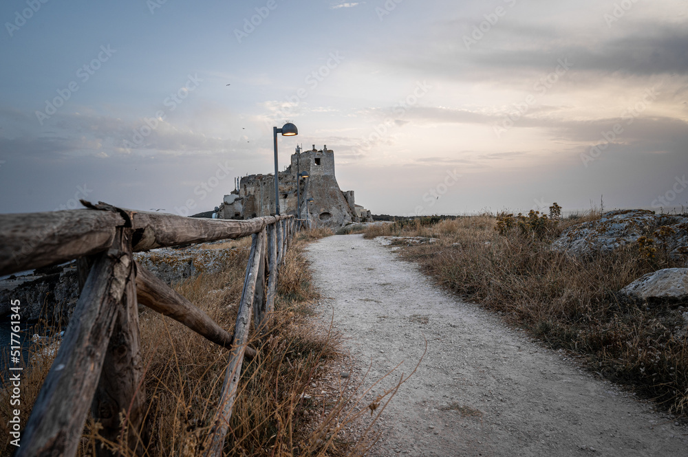 Italy, July 2022: architectural and landscape details of the island of San Nicola in the archipelago of the Tremiti Islands