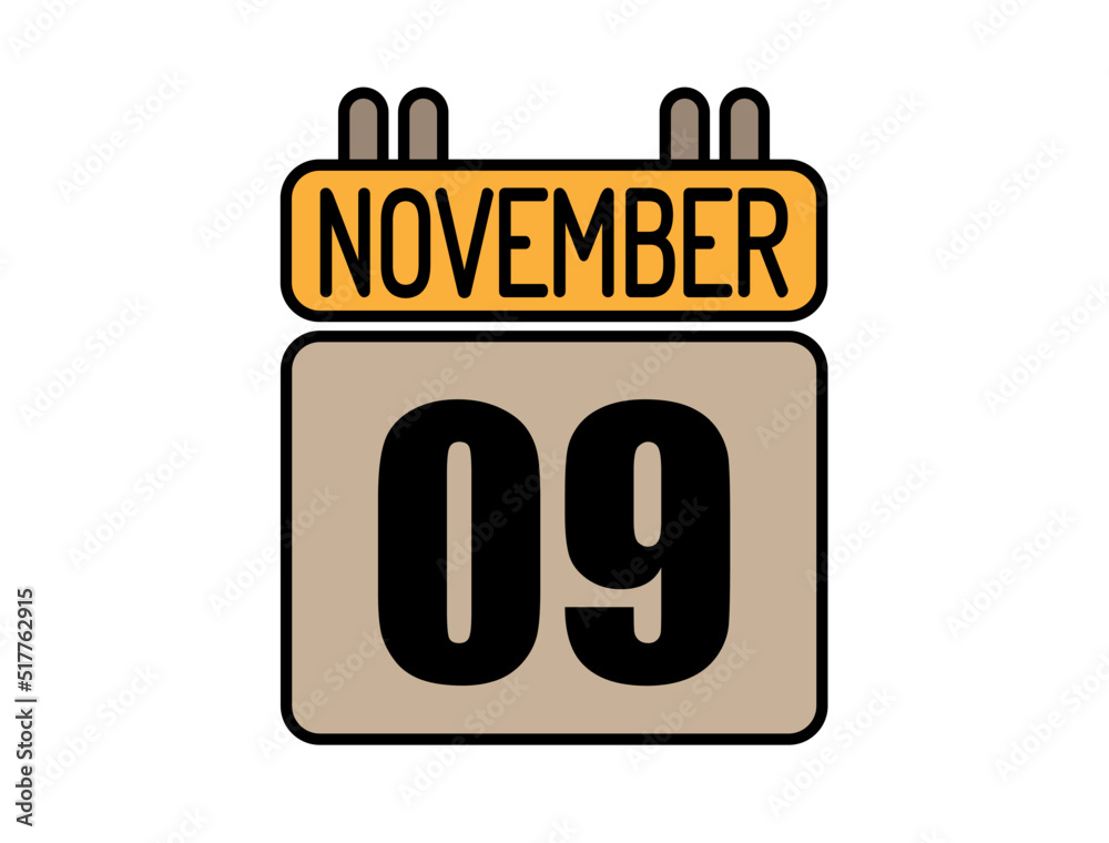 Day 9 November calendar icon. Calendar vector for November days isolated on white background. Day 9 November calendar icon. Calendar vector for November days isolated on white background.
