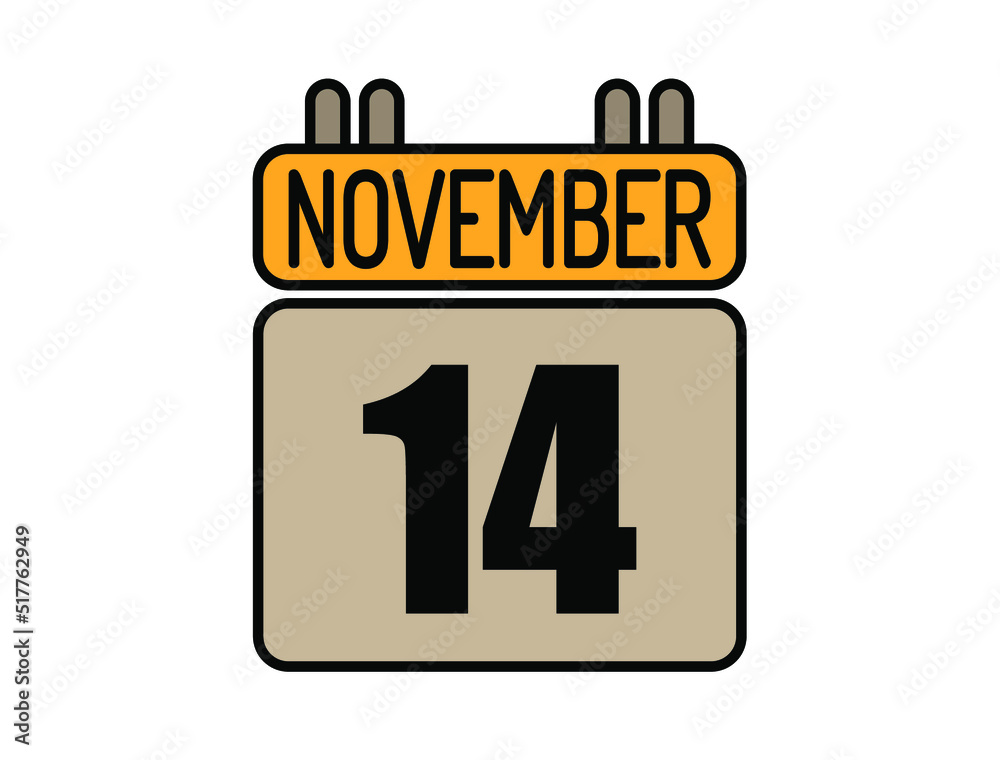 Day 14 November calendar icon. Calendar vector for November days isolated on white background. Day 14 November calendar icon. Calendar vector for November days isolated on white background.