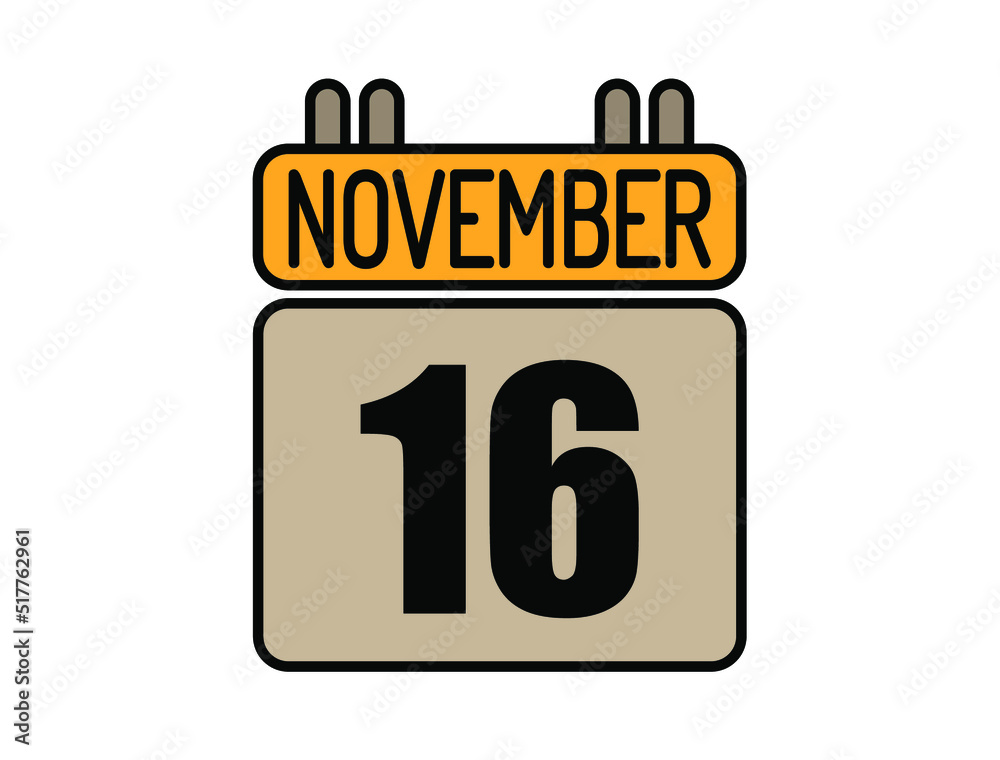 Day 16 November calendar icon. Calendar vector for November days isolated on white background. Day 16 November calendar icon. Calendar vector for November days isolated on white background.