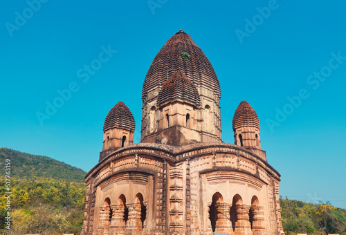 The historic terracotta made Pancharatna temple, also known as Ras Mandir, an ancient Hindu temple in Garh Panchakot, Purulia, West Bengal. Now it is a historical heritage property after restoration. photo