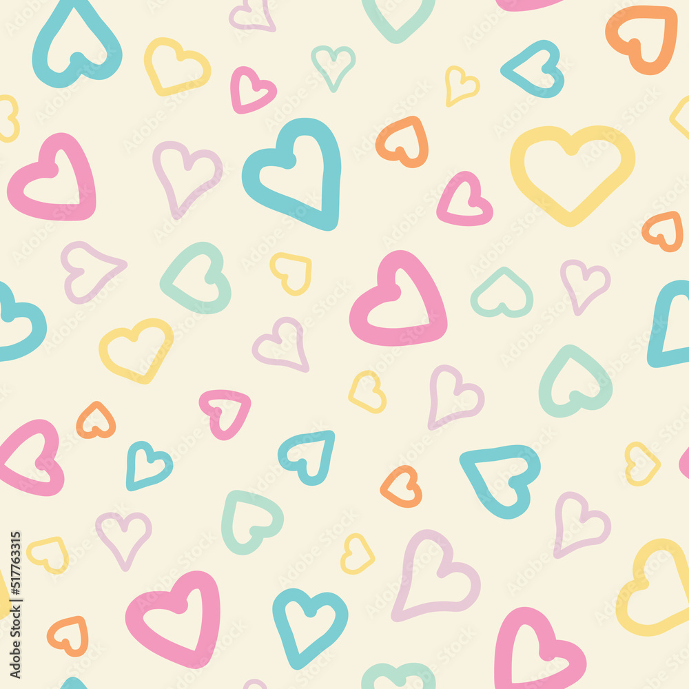 Colorful pastel hearts over beige background Colorful pastel hearts over beige background