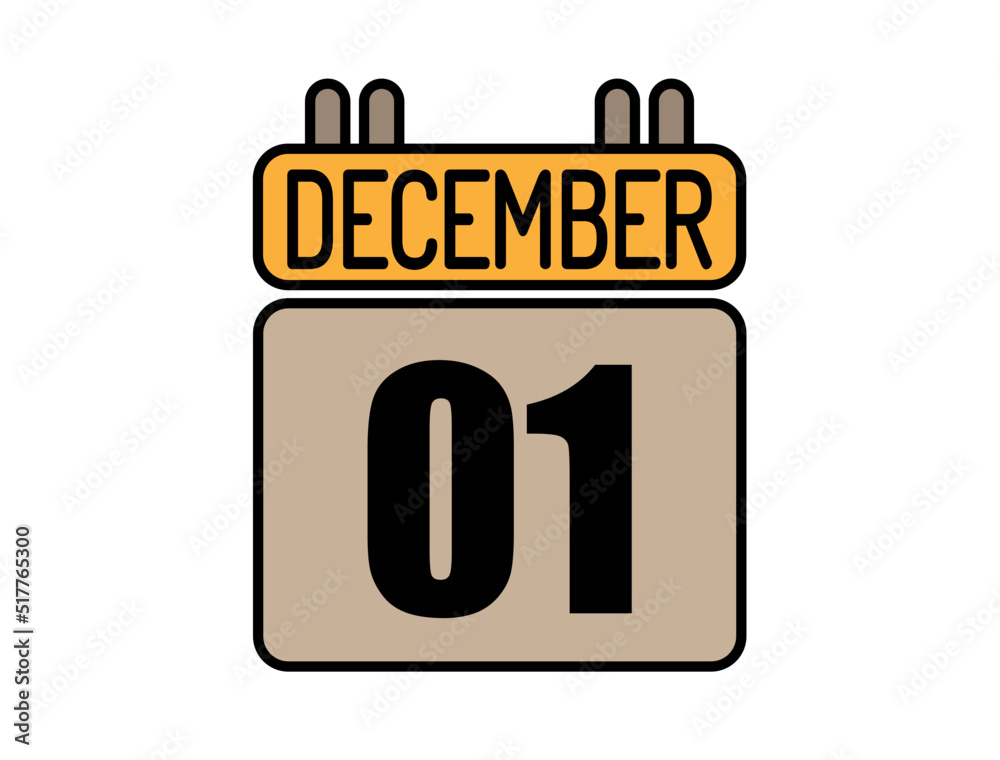 Day 1 December calendar icon. Calendar vector for December days isolated on white background. Day 1 December calendar icon. Calendar vector for December days isolated on white background.
