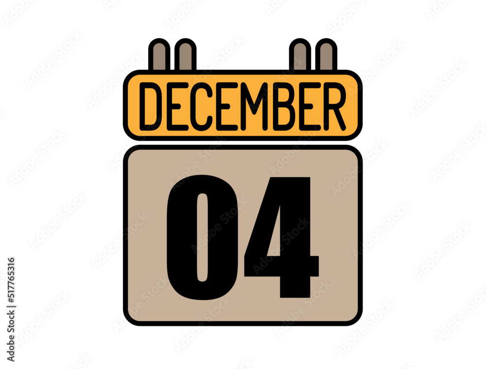 Day 4 December calendar icon. Calendar vector for December days isolated on white background. Day 4 December calendar icon. Calendar vector for December days isolated on white background.