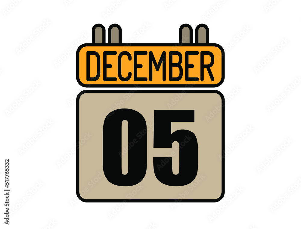 Day 5 December calendar icon. Calendar vector for December days isolated on white background. Day 5 December calendar icon. Calendar vector for December days isolated on white background.