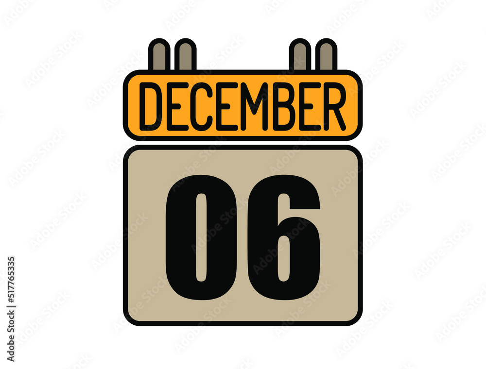 Day 6 December calendar icon. Calendar vector for December days isolated on white background. Day 6 December calendar icon. Calendar vector for December days isolated on white background.