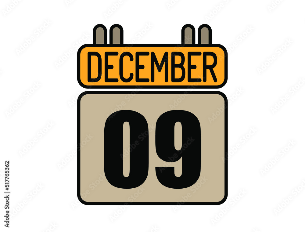 Day 9 December calendar icon. Calendar vector for December days isolated on white background. Day 9 December calendar icon. Calendar vector for December days isolated on white background.