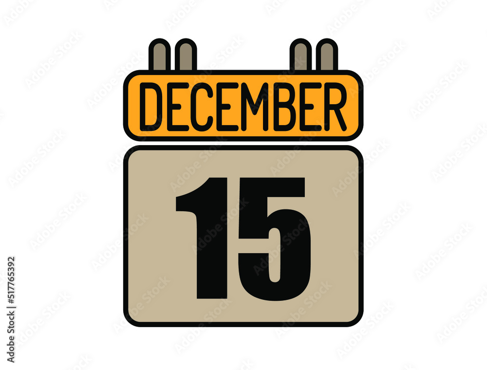 Day 15 December calendar icon. Calendar vector for December days isolated on white background. Day 15 December calendar icon. Calendar vector for December days isolated on white background.