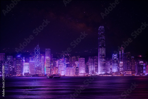 Hong Kong Victoria Harbor night view,Hong Kong skyline at night, 