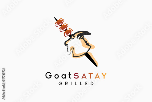 Goat satay or animal satay design, silhouette of goat's head combined with satay icon in hand drawn creative concept