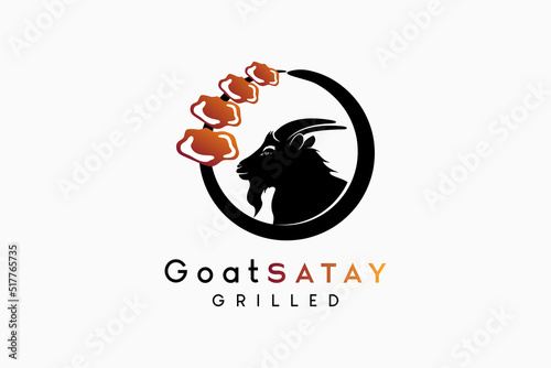 Goat satay or animal satay design, the silhouette of a goat's head combines with the satay icon in a circle in a creative concept
