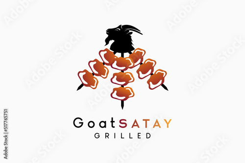 Goat satay or animal satay design, goat head silhouette with satay icon in a creative concept