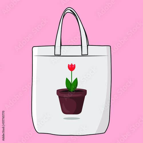 Vector Illustration goodie bag, reusable tote bag for shopping, cotton fabric bag, no plastic lifestyle, zero waste concept, isolated vector icon