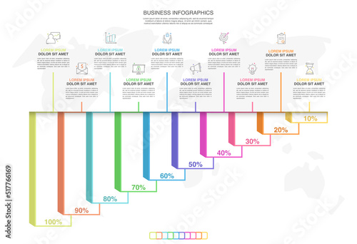 Line vector infographics. Creative of columns bar chart with 10 options. Modern comparison business table isolated on transparent background. Design timeline with data slide template