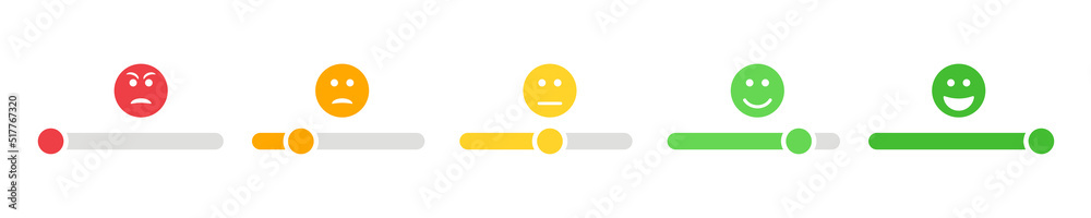Feedback from consumer. Rating smiley. Emoticon face from angry to ...