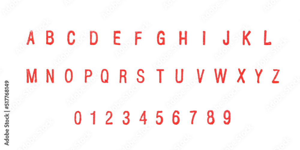 Red stamp letters and numbers set on white