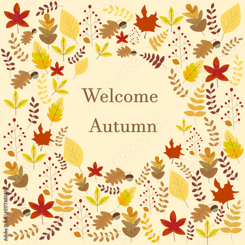 Fondo de hojas con bienvenido el otoño.