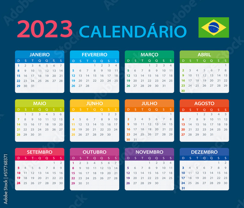 Template vector of color 2023 calendar - Brazilian version