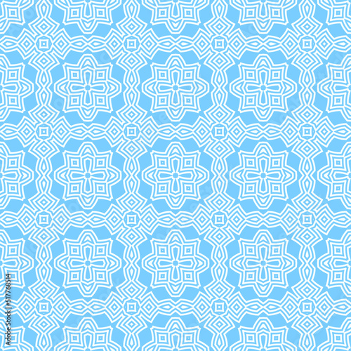 Seamless surface pattern in winter traditional colors. Symmetric geometric abstract background. Ethnic ornament wallpaper. For digital paper, page fills, web design, textile print. Vector illustration