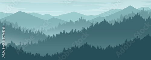Fototapeta Naklejka Na Ścianę i Meble -  landscape with mountains and fog mountain vector image Templates for designing presentations and posters.