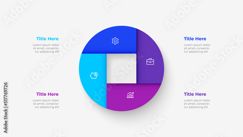 Circle divided into four parts. Template for cycle business presentation. Vector infographic design illustration with 4 options. photo