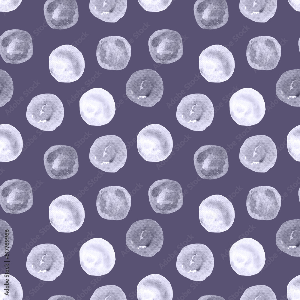 Obraz premium Seamless pattern lilac, purple, gray, no color circles, watercolor stains, soap bubbles on a gray-violet background.