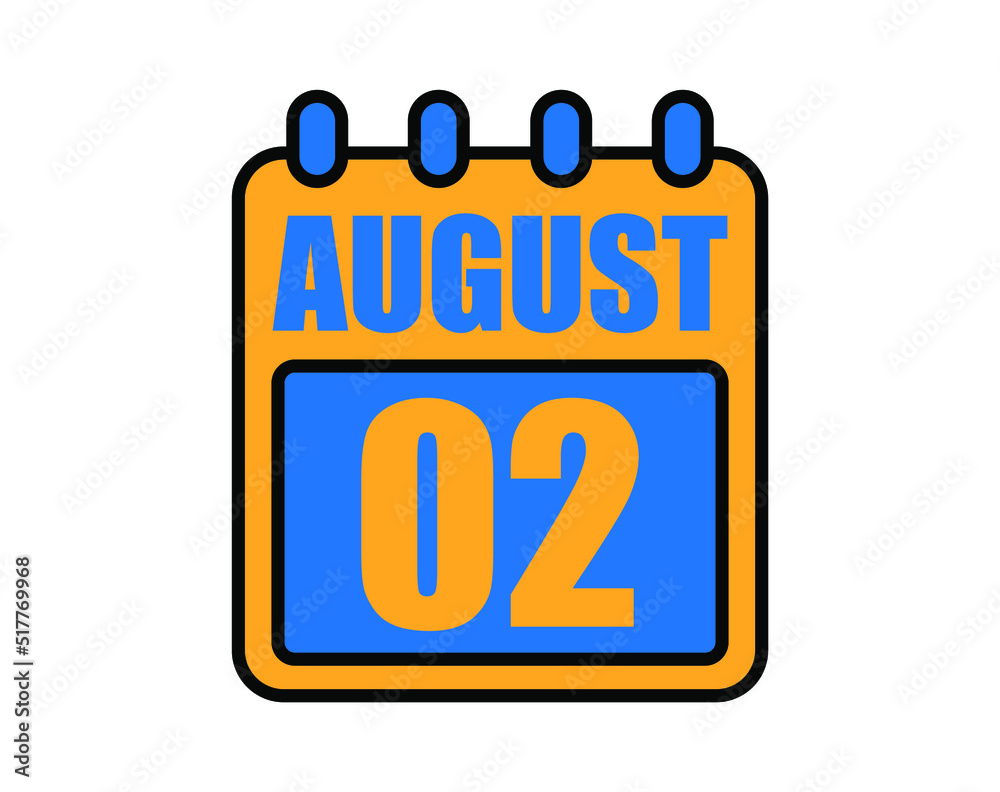 2 August calendar. August calendar icon in blue and orange. Vector Calendar Page Isolated on White Background. 2 August calendar. August calendar icon in blue and orange. Vector Calendar Page Isolated on White Background.