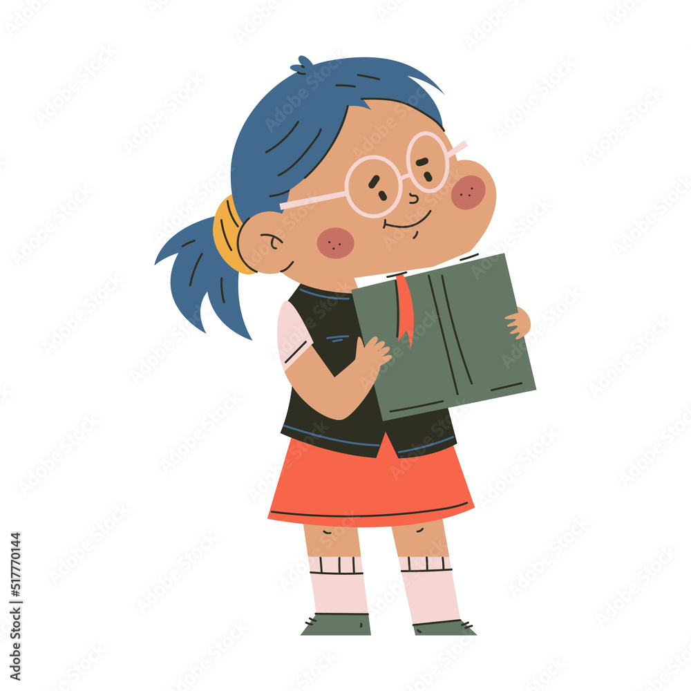 Cute schoolgirl reading book vector cartoon character isolated on a white background. Cute schoolgirl reading book vector cartoon character isolated on a white background.