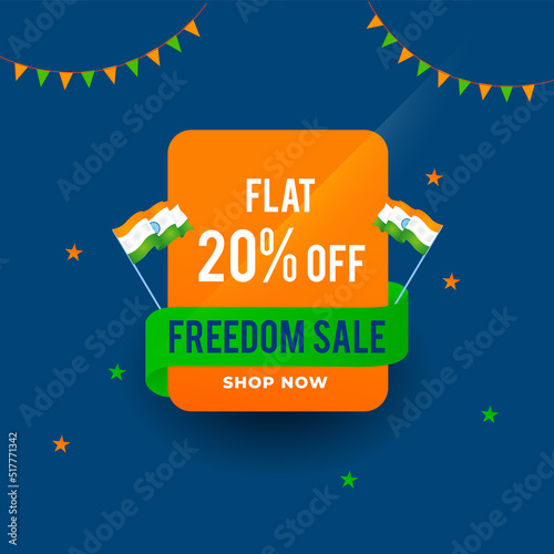 Freedom Sale on Independence Day of India, Concept, Template, Banner, Logo Design, Icon, Poster, Unit, Label, Web Header, Mnemonic with Celebration orange Rays Background - Vector, illustration
