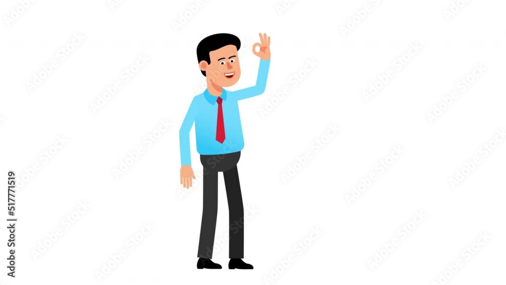 Businessman shows ok gesture. Man in blue shirt and tie shows an approving gesture. 2d looped animation Businessman shows ok gesture. Man in blue shirt and tie shows an approving gesture. 2d looped animation